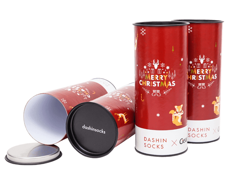 Good Quality Socks Packaging  Cylinder Christmas Gift Box