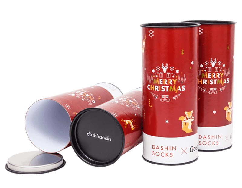 Good Quality Socks Packaging  Cylinder Christmas Gift Box