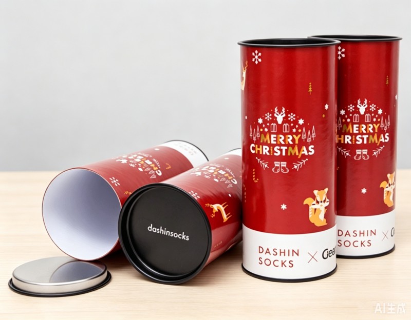 Good Quality Socks Packaging  Cylinder Christmas Gift Box
